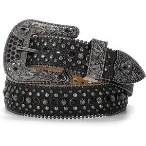 Women's Rhinestones Goth Bling Halloween Belt Cowgirl Western Full Black Belt